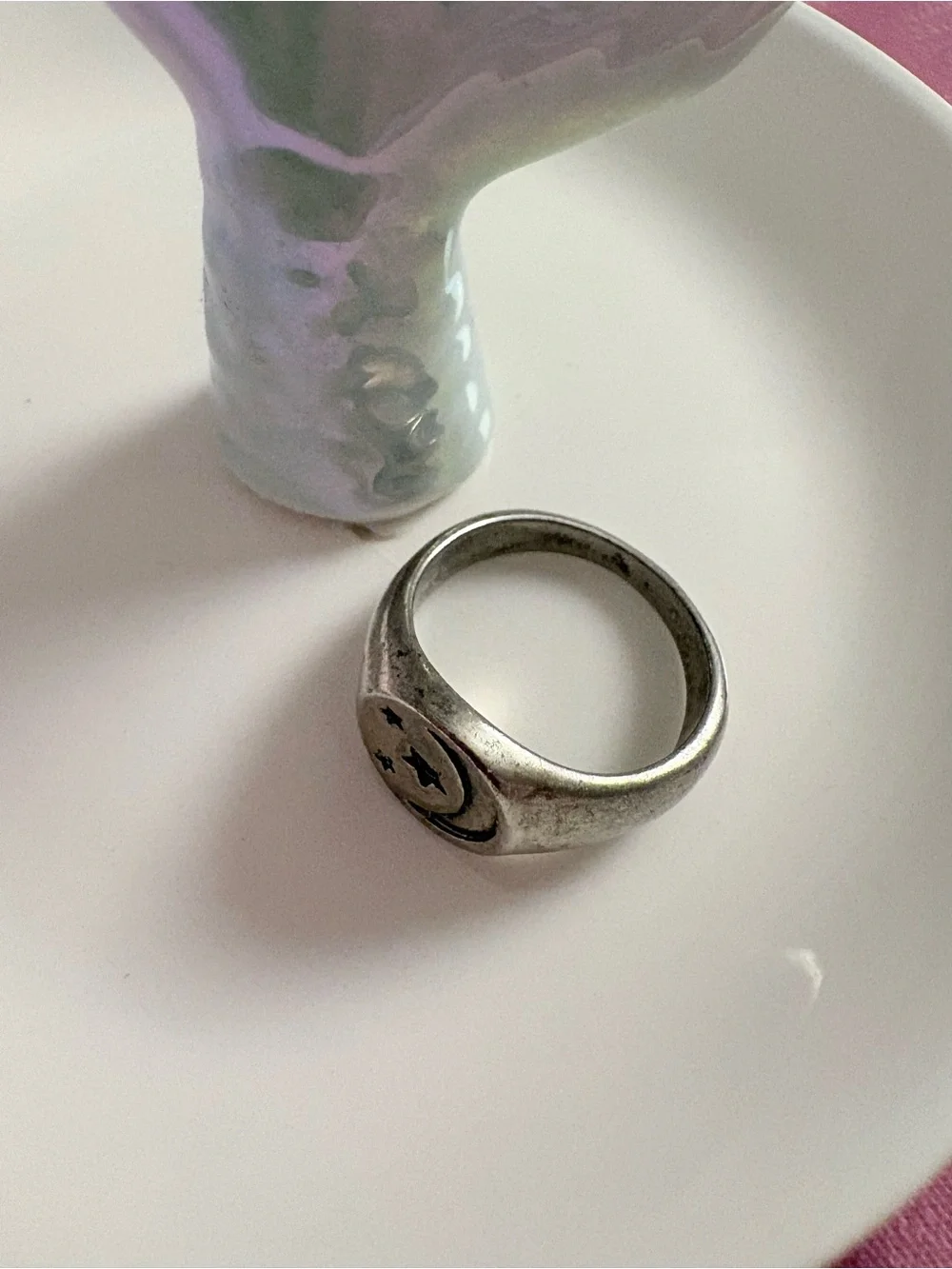 Silver Moon & Stars Signet Ring